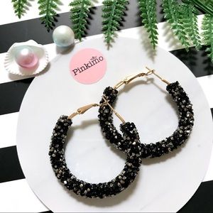 Sparkling Black&Silver Tone Rhinestone Earrings